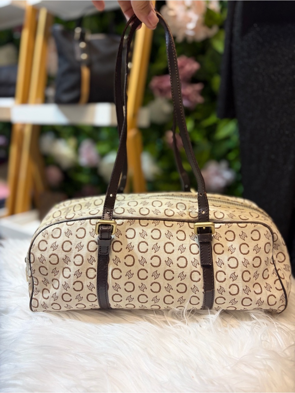 Vintage Celine C Macadam Canvas Barrel Bag
